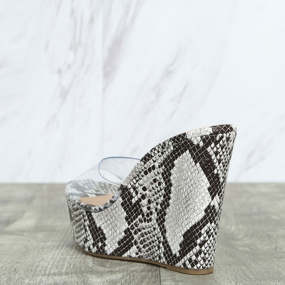 NEW🔥 Clear Band Snake Platform Wedge Heel Sandals - Picture 4 of 5